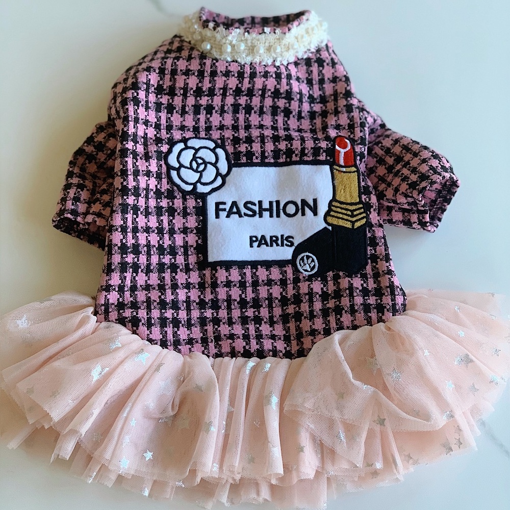 COCO chewnel Camellia flower tweed dog dress